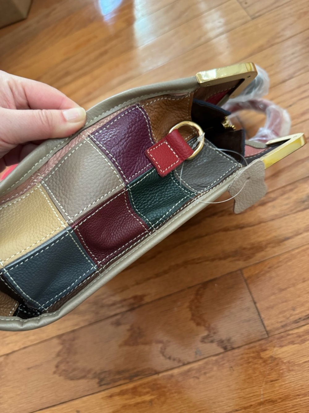 Patchwork Multicolor Leather Satchel Handbag - Picture 4 of 5